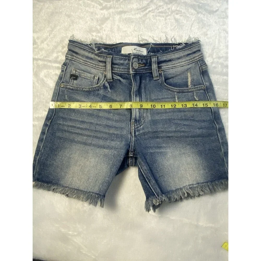KanCan Jean Shorts Sz S Stretch Frayed Hem 5 In Inseam Medium Wash - Picture 8 of 9